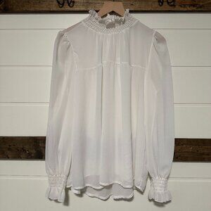 🤍 Boohoo Sheer Smocked Blouse – Ivory | Size US 6 Romantic/Coquette/Cottagecore